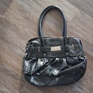 Anne Klein Black Crocodile-Pattern Shoulder Bag